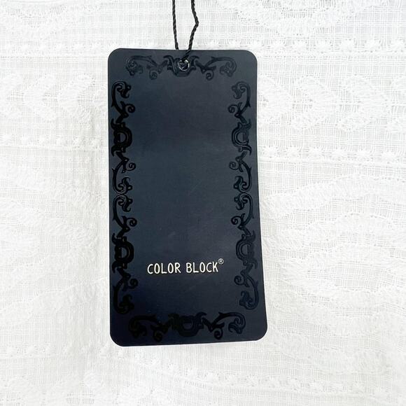 NWT Color Block Women's White Short Sleeve Semi Sheer Blouse Top Size M - Picture 6 of 7